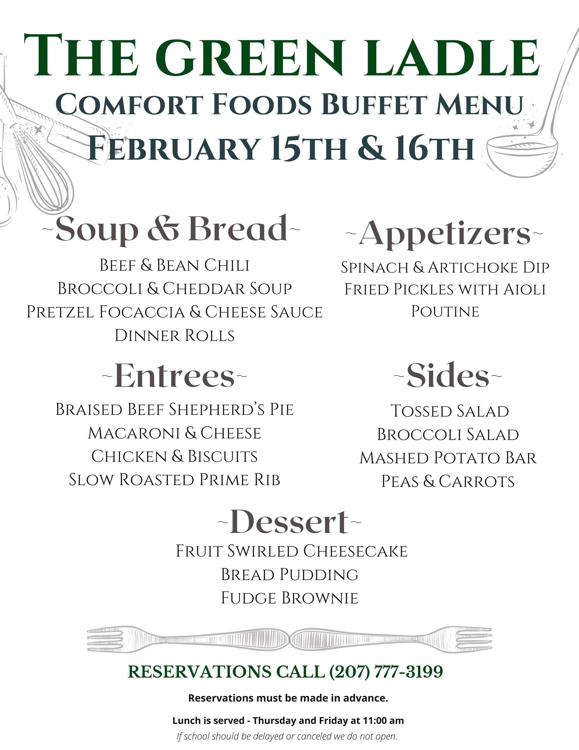 Student Run Restaurant Week Three February 15th February 16th   Comfort Food Menu 2024 